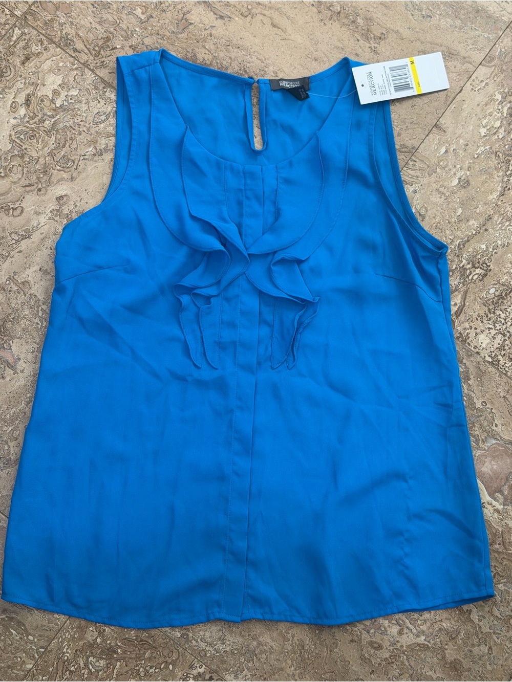 Kenneth Cole Reaction Blue Ruffle Blouse Tank Top NWT Size M